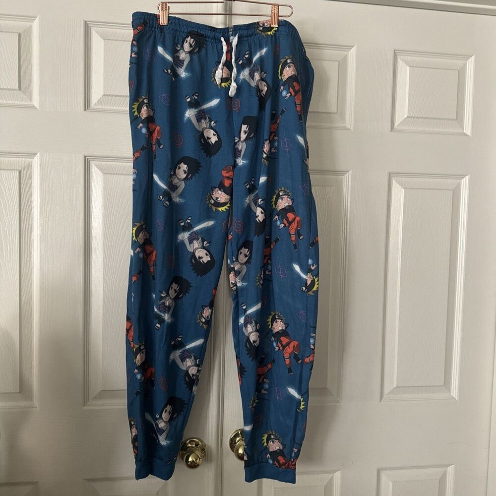 Naruto Mens 2XL Jogger Pajama Pants Pockets Blue Anime Sleepwear